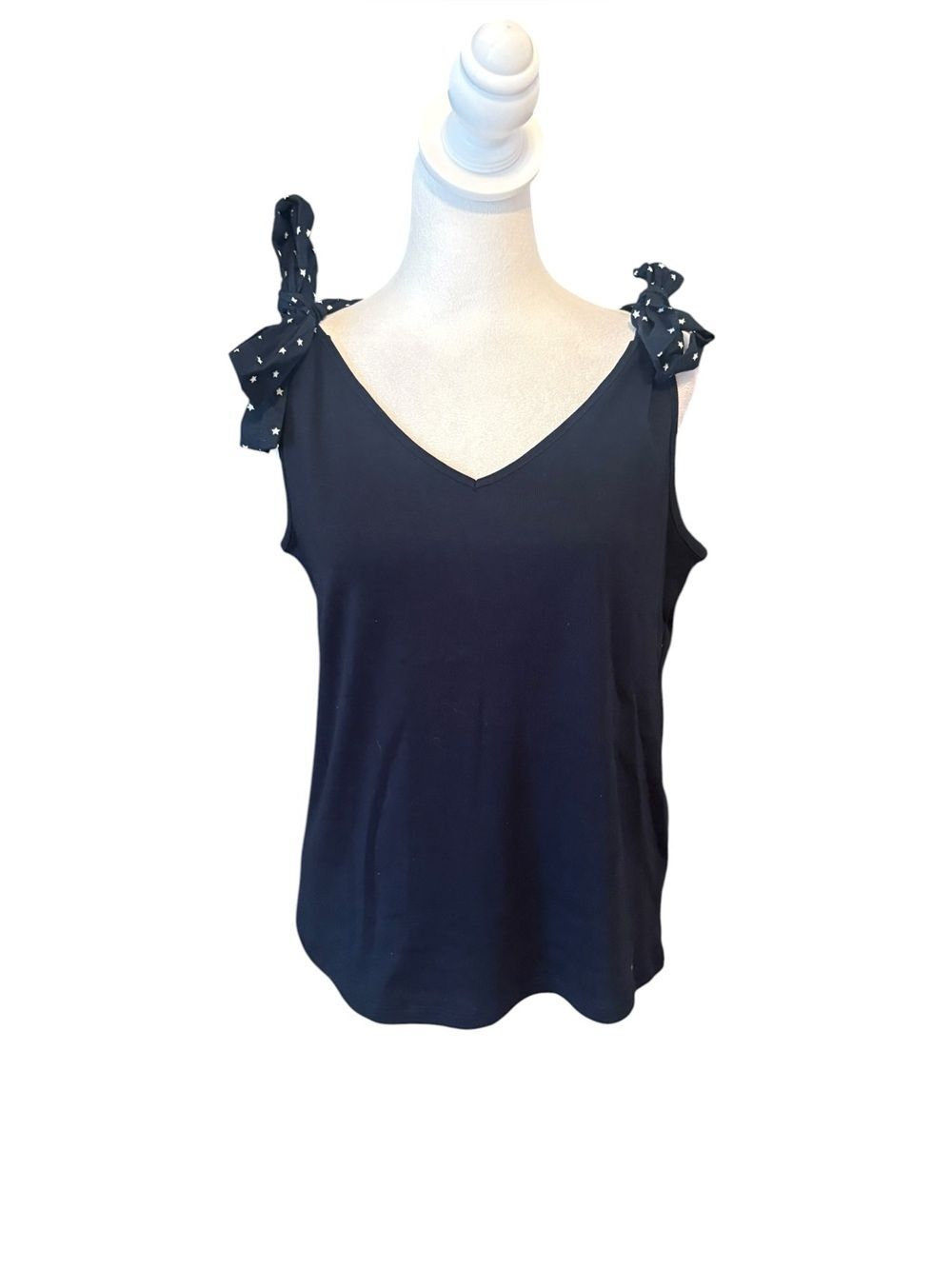 Tommy Hilfiger Sleeveless Navy Tank White Stars Tie Strap Cotton Womens Large
